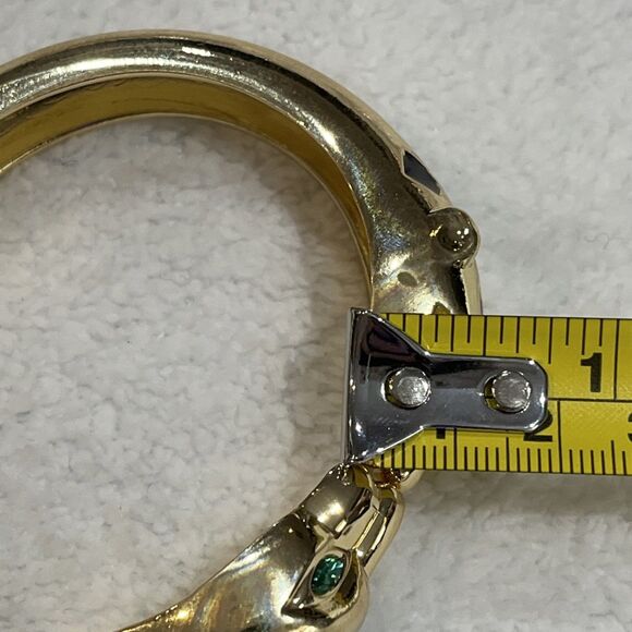 Designer Inspired Statement Leopard Enamel Cuff Bangle Black Gold Tone Green - Picture 8 of 9